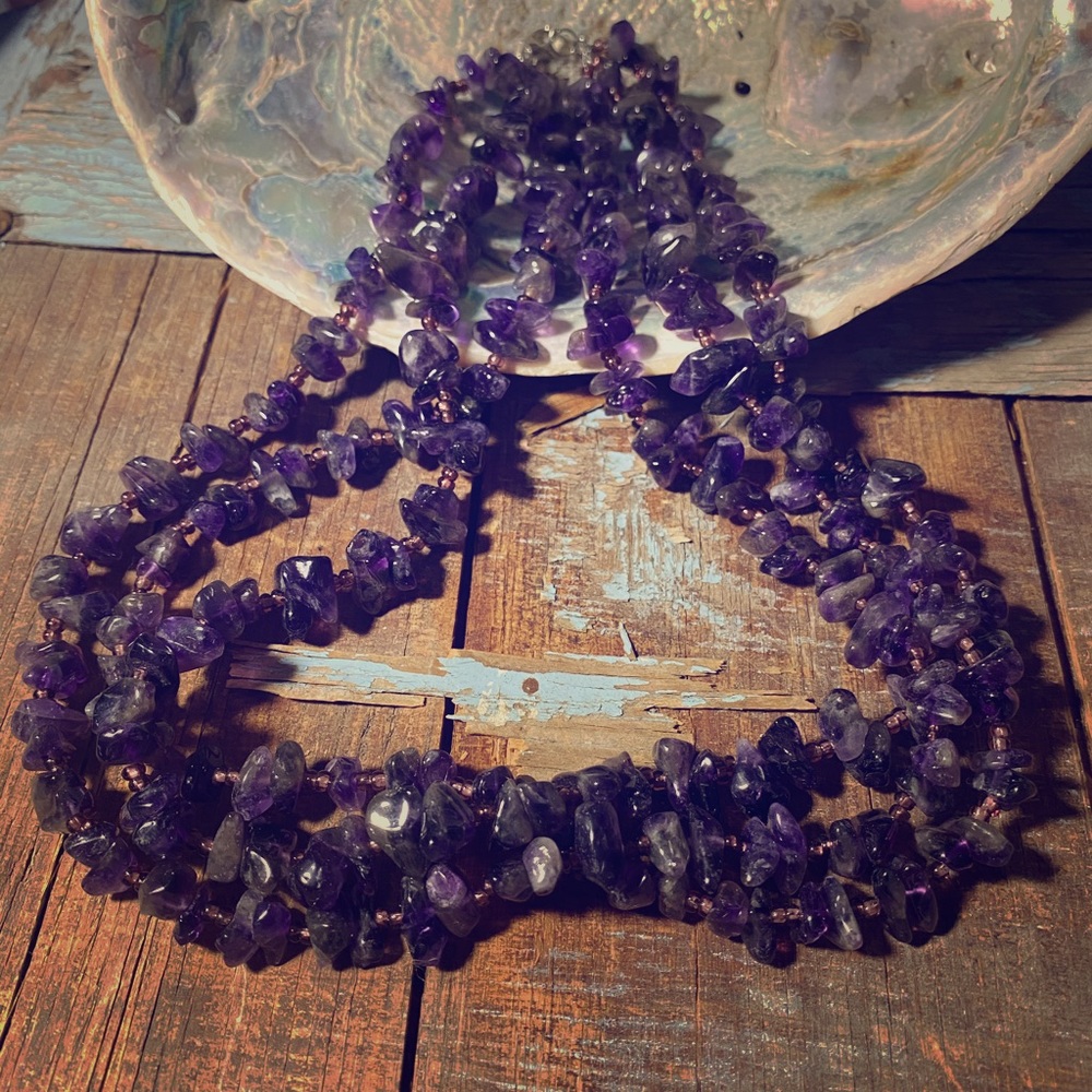 Boho Style Amethyst 3 Strand Necklace-1 Day Sale!